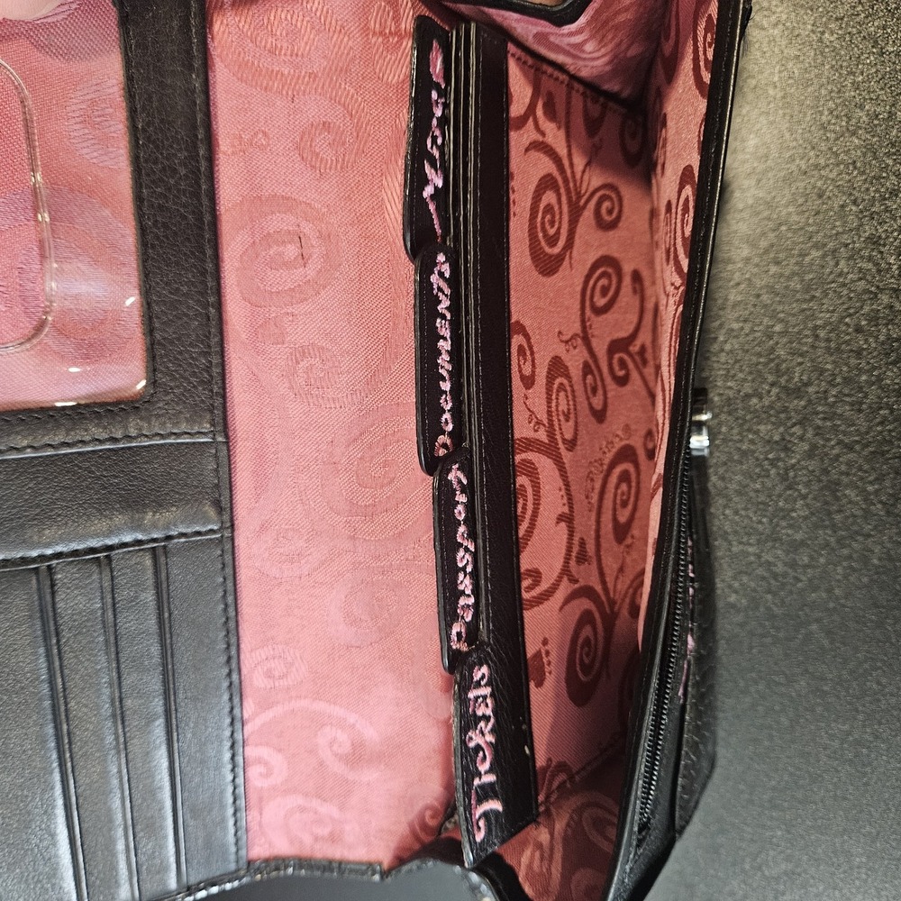 Brighton Croc Embossed Leather Crossbody Travel The World Organizer‎ Black - Picture 4 of 9